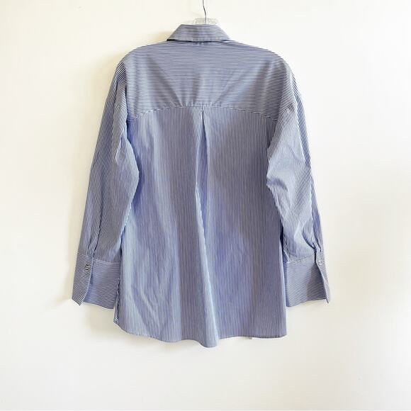 Topshop Blue Striped Lace Up Detail Button Down Top - Picture 5 of 7